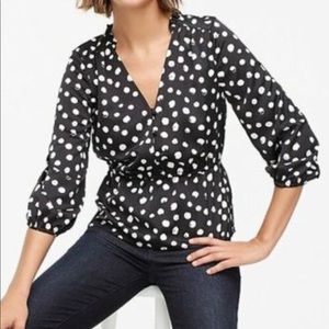 J. Crew Painted Dot Satin Backed Crepe Peplum Top